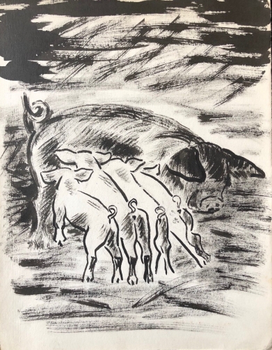 cochon_truie_encre_attribuee_a_elsa_desportes_peintre_animalier_poisson_circa_1960