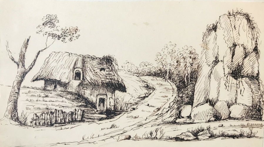 chaumiere_moyen_age_medievale_1852_hippolyte_blondel_picardie_ou_ile-de-france_;