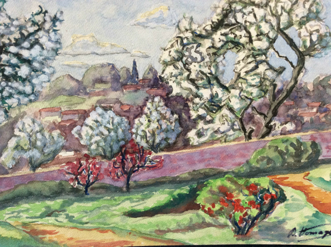 aquarelle__provence,_paysage_provencal_signee_d__homage_france