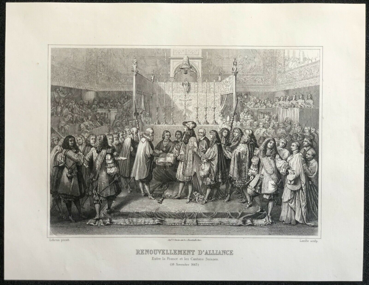 renouvellement_dalliance_france_suisse_1665_louis_xiv_lebrun_gravure_c_1840