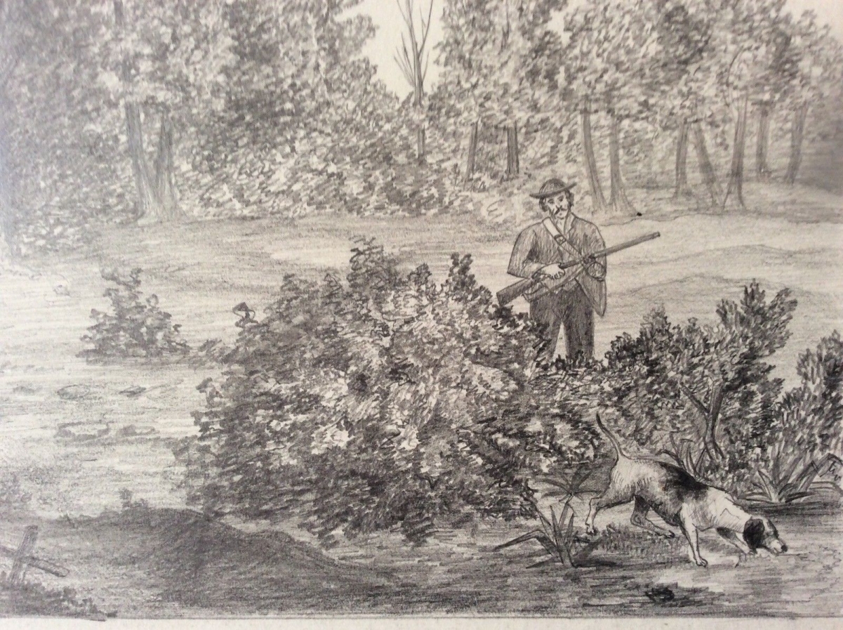 chasseur_et_paysan_normandie_dessin_circa_1870_anonyme_?_chien_cheval