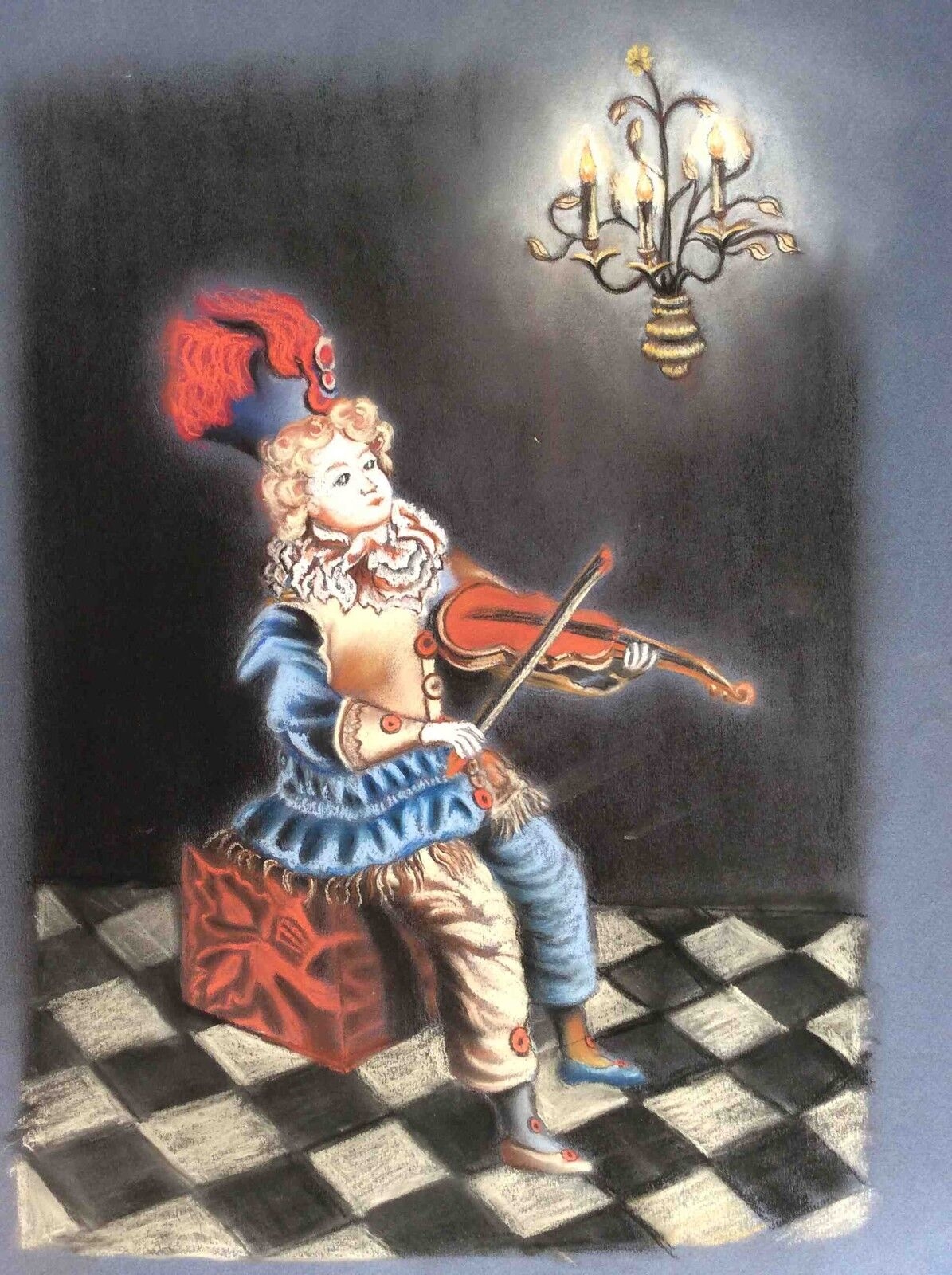 superbe_et_grand_pastel_venise_carnaval_a_la_musique_italie_italia