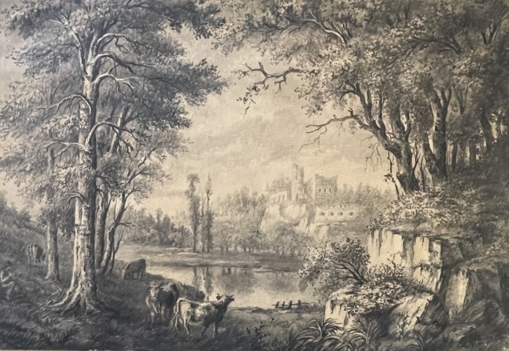 gout_barbizon_romantisme_paysage_ruine_vache_pierre_noire_signe_monno_c_1850