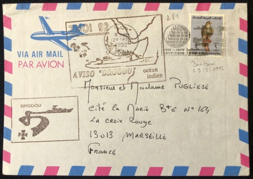 lettre_aff_281_dubai_pour_marseille_aviso_drogou_29-9-1992_france