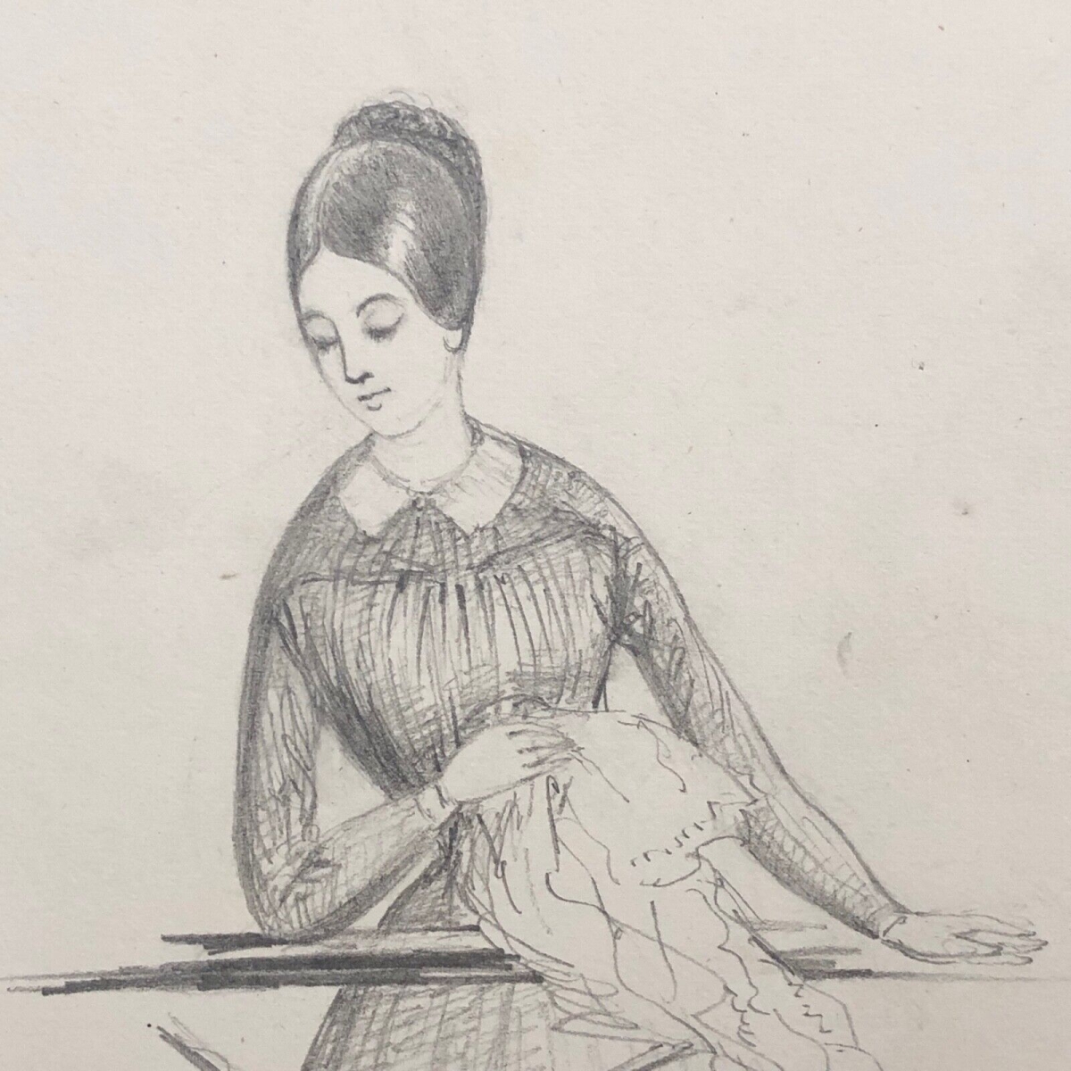 la_blanchisseuse_dessin_anonyme_vers_1840_pressing_repassage_fer_a_repasser
