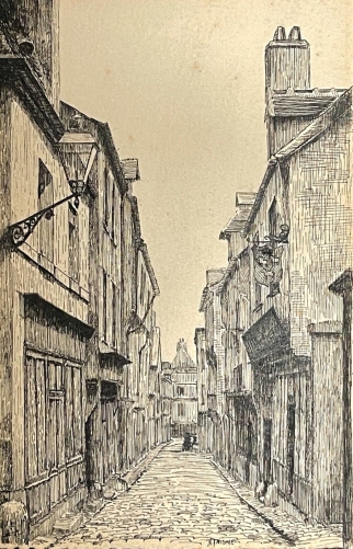 bourges_ancienne_rue_vrais_,_dessin_a_lencre_vers_1910_signe_raoul_taisne