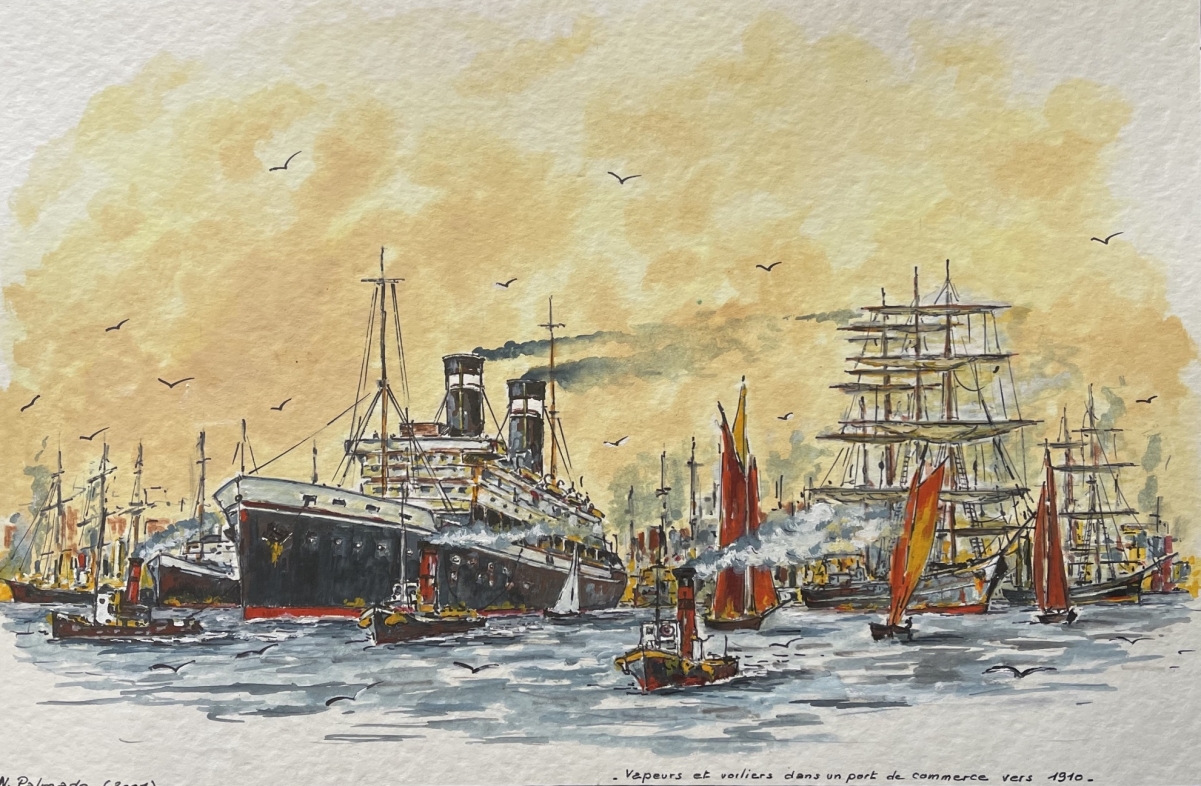 paquebot_vapeurs_et_voiliers_au_port_vers_1910_aquarelle_2001
