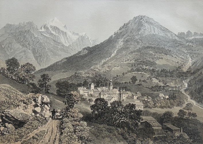 antique_french_lithograph_bozel_savoie_alpine_village_landscape_1864_alpes
