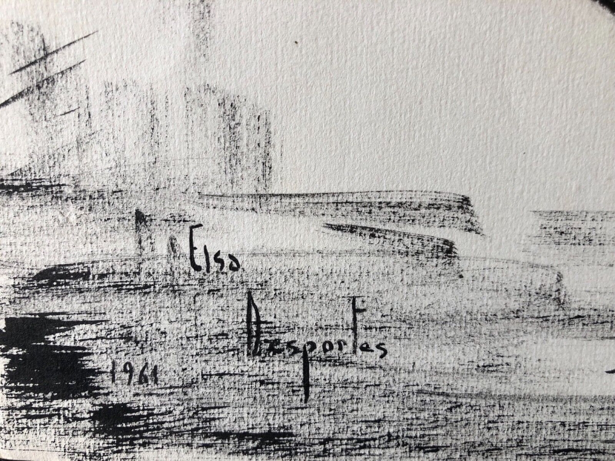 pie_bavarde_encre_signee_elsa_desportes_peintre_animalier_1961_oiseau