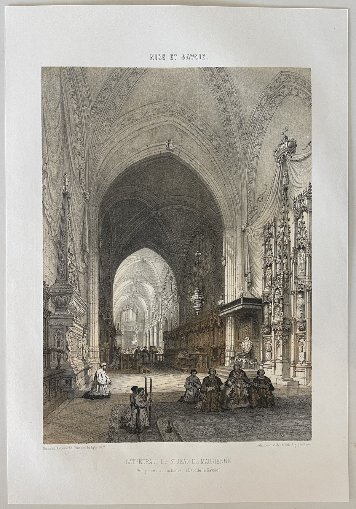 st_jean_de_maurienne_cathedral_antique_lithograph_1864_benoist_france_savoie