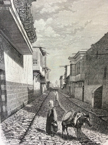 syrie_estampe_damas,_la_rue_droite__gravure_sur_acier_1890_barberis_canedi_suriya