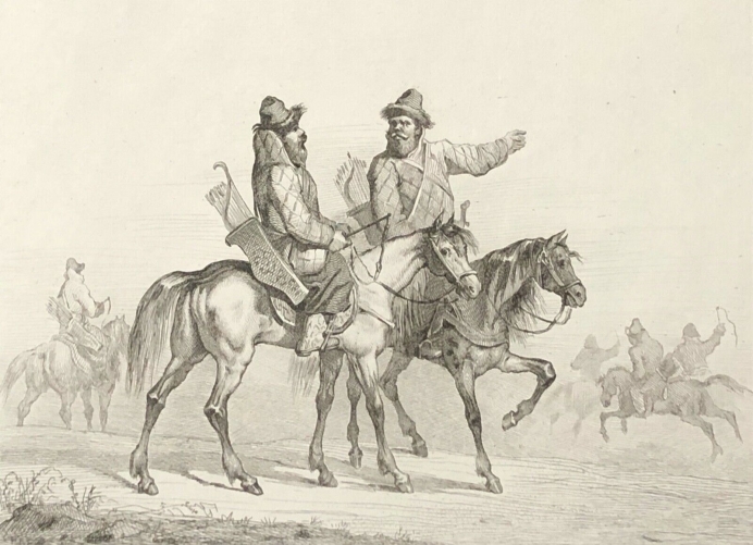 russie_turquie_cavalier_archer_tatar_a_cheval_gravure1838_carquois_fleche