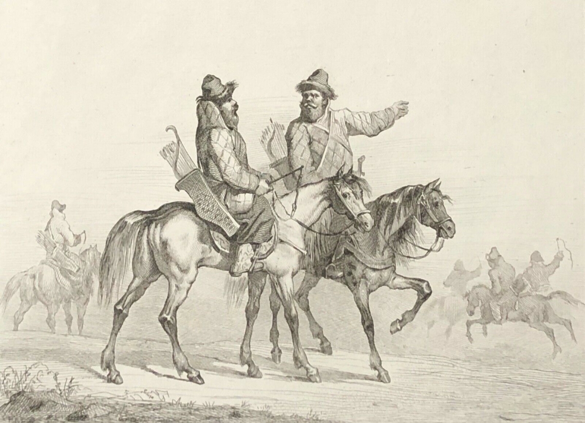 russie_turquie_cavalier_archer_tatar_a_cheval_gravure1838_carquois_fleche