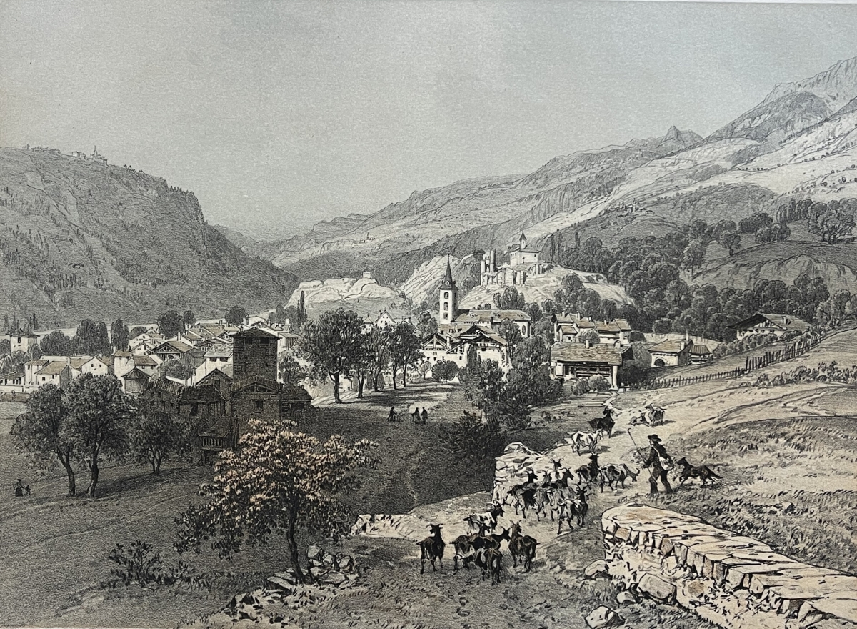 aime_savoie_antique_lithograph_1864_felix_benoist_french_alps_village_landscape