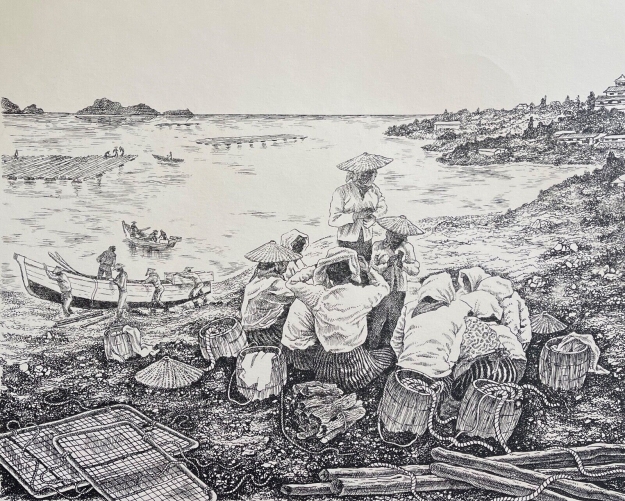 ostreiculture_au_vietnam_grande_gravure_xxe_anonyme_huitre_ostreiculteur