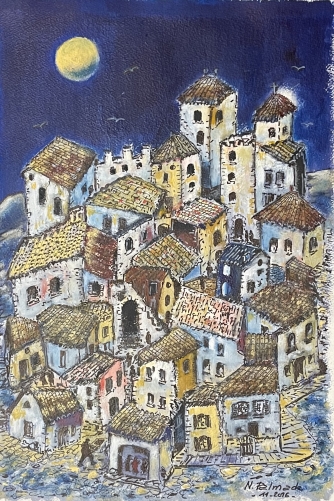 vieux_village_de_provence_au_clair_de_lune_acrylique_sur_papier_de_2016__palmade_1928-2019