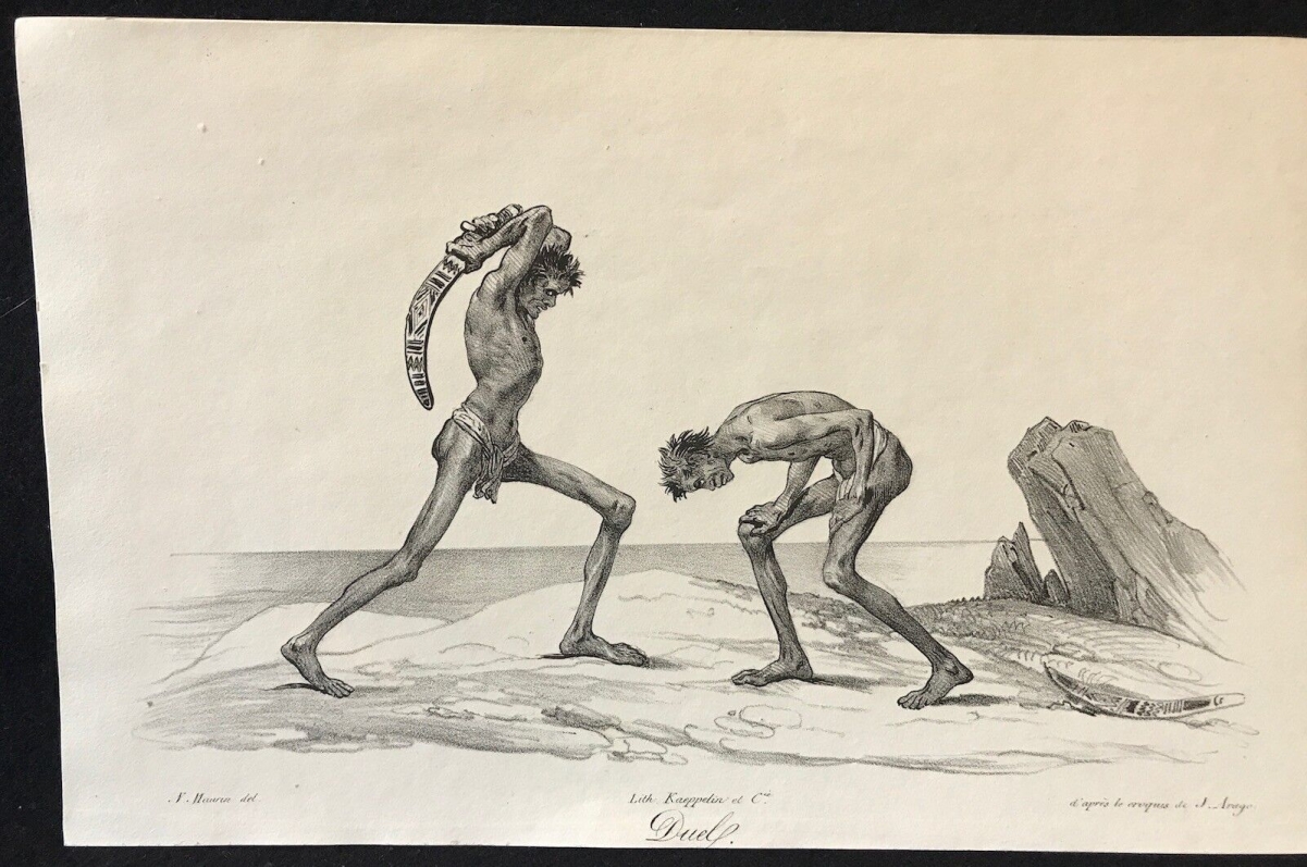 duel_naturel_de_nouvelle_hollande_australie_1839_lithographie_par_maurin_xix