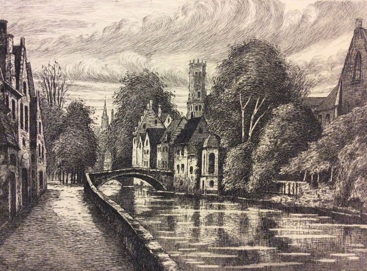 pont_du_cheval_a_bruges_belgique_pointe_seche_signee_illisible