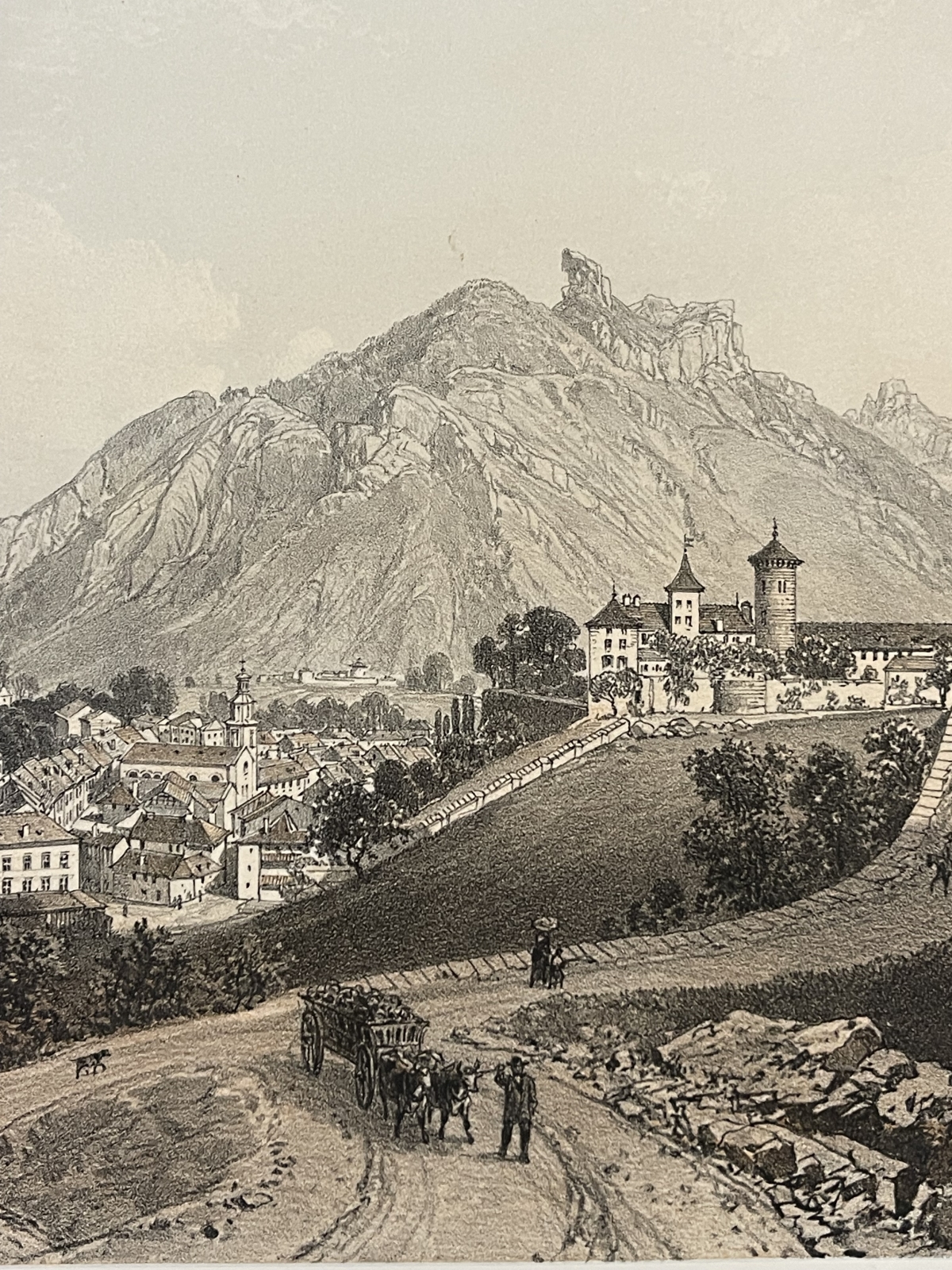 faverges_haute_savoie_1860_lithograph_felix_benoist_alps_antique_print