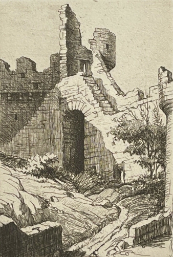poterne_chateau_de_crussol_1930_pointe_seche_de_maurice_robert_rhone_france