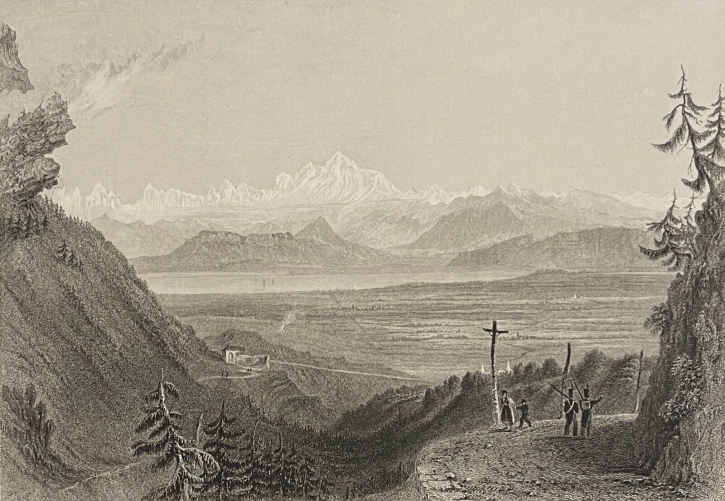 mont_blanc_coté_jura_haute_savoie_lithographie_vers_1835_france_suisse