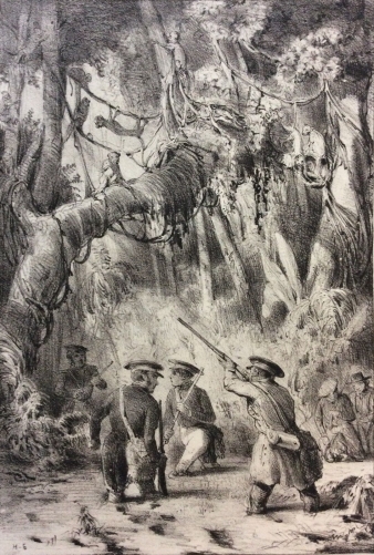 chasse_aux_nasique_singe_borneo_detroit_de_makassar_maurin_litho_1843_indonesie