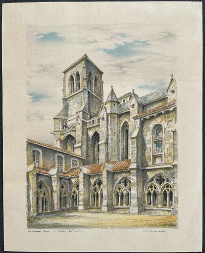 abbaye_de_la_chaise_dieu_cour_du_cloitre_haute-loire_estampe_au_pochoir_xxe