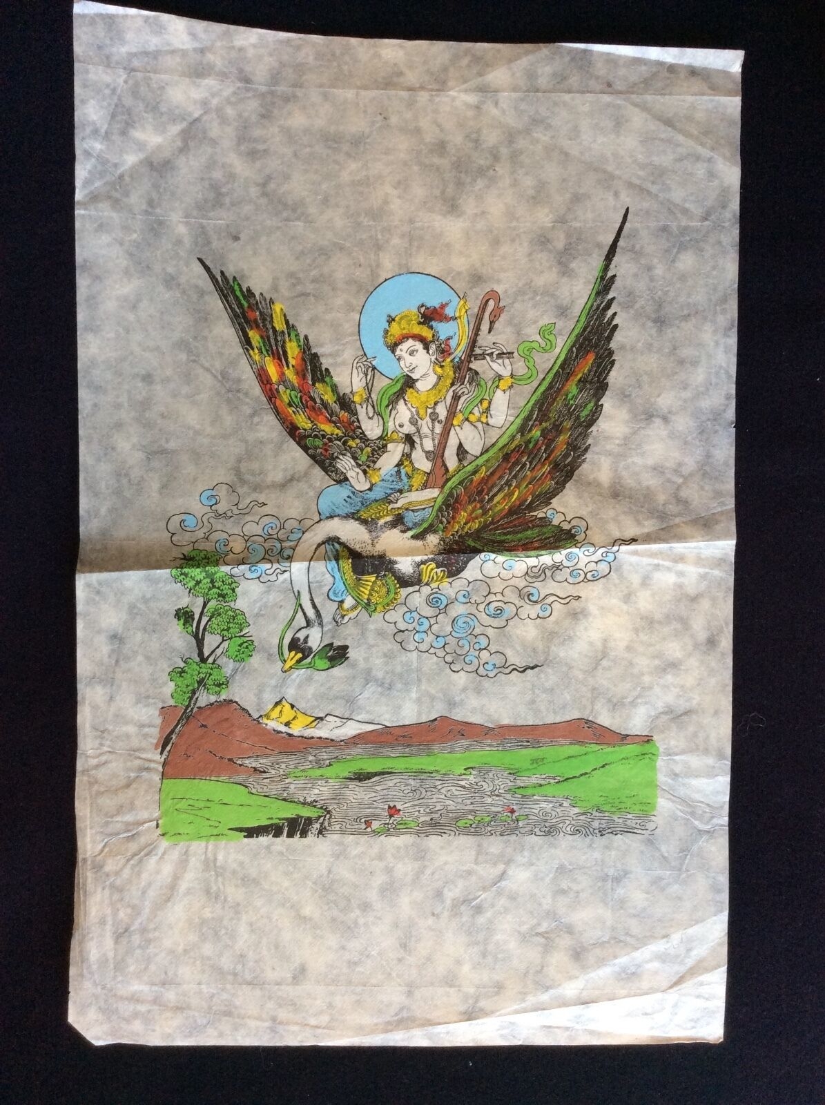 bouddhisme_hindouisme_grand_estampage_rehausse_xxe_papier_riz_hinduism_buddhism