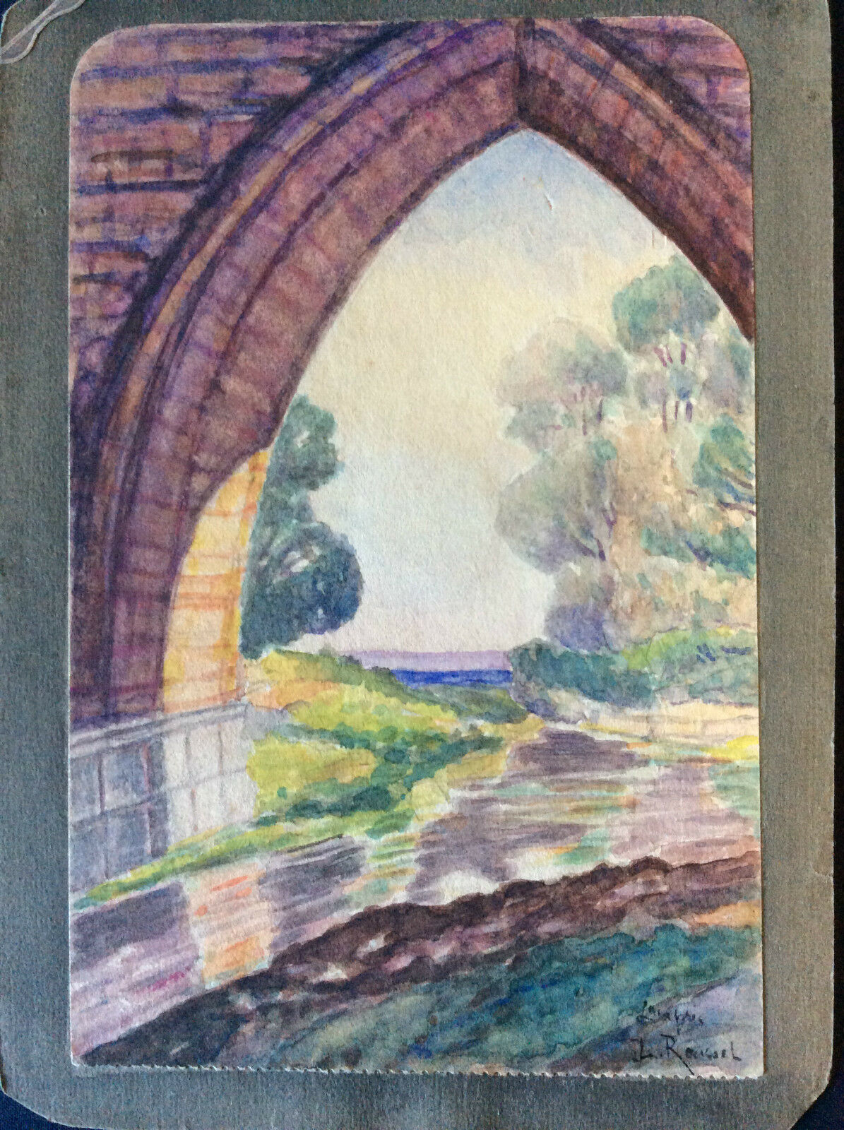seillans_provence_var_arche_dun_pont_aquarelle_signee_roussel_france