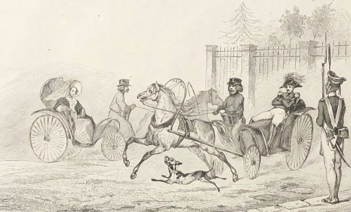russie_droschki_cabriolet_caleche_equipage1838_cheval_uniforme_ombrelle_chapeau