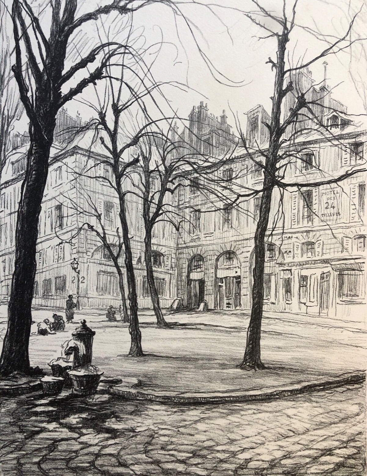 versailles_rene_aubert_1894-1977_litho_1951_signee_crayon_hotel_des_24_tilleuls