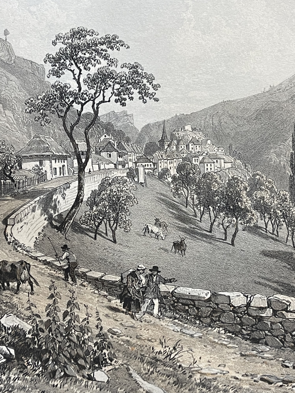 le_chatelard_savoie_antique_lithograph_1864_felix_benoist_french_alps_village