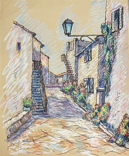 village_de_provence_gouache_et_pastel_xxe_signee_j_roland_france