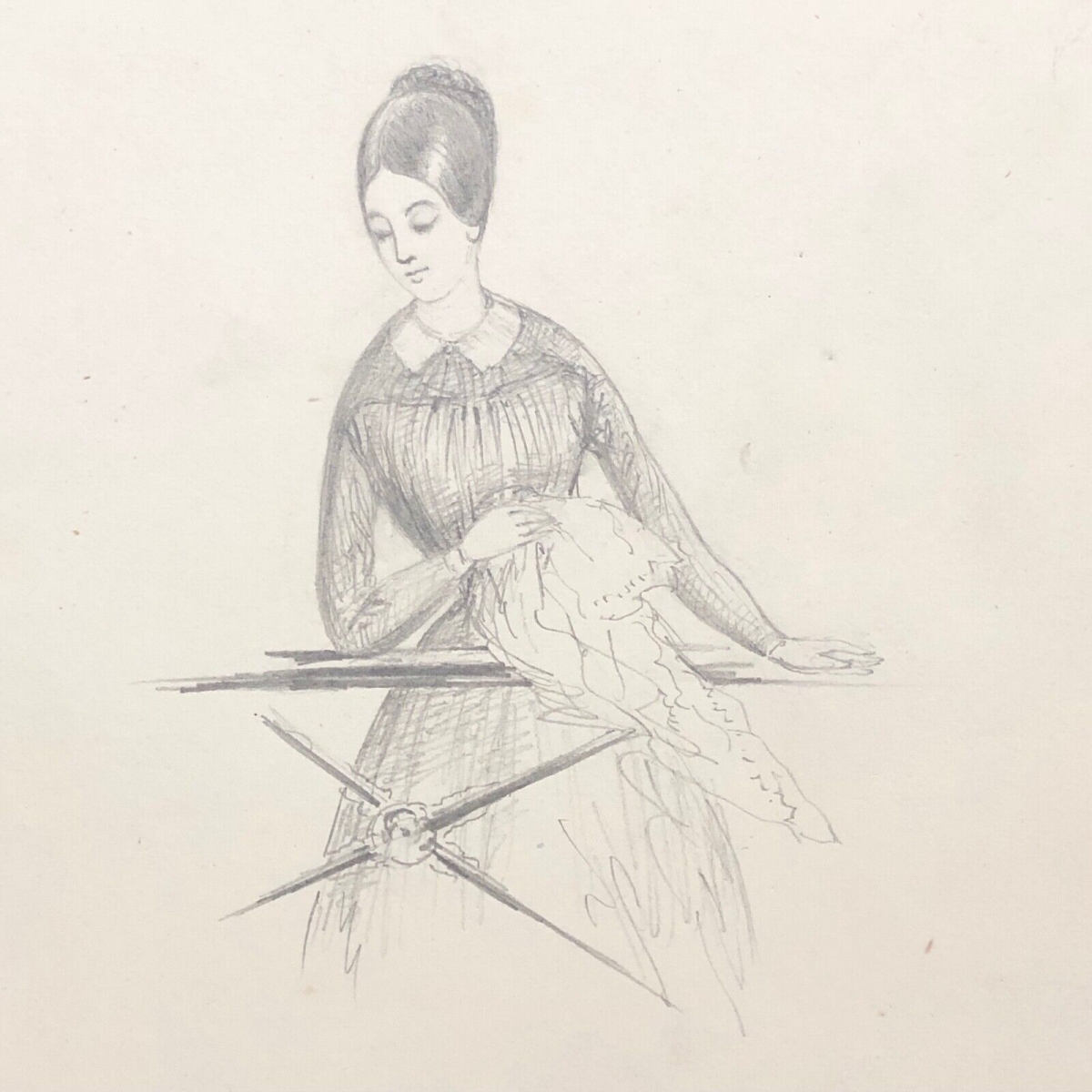 la_blanchisseuse_dessin_anonyme_vers_1840_pressing_repassage_fer_a_repasser