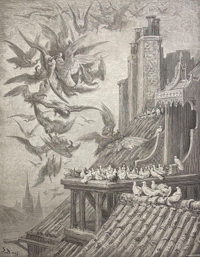 le_vautour_et_les_pigeons_fables_la_fontaine_gustave_dore_gravure_de_1868