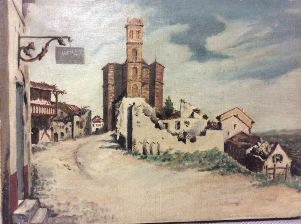 huile_sur_toile__village_devaste,_eglise_romane__circa_1917__anonyme_?