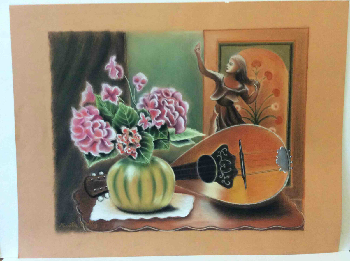 superbe_et_grand_pastel_nature_morte_a_la_mandoline