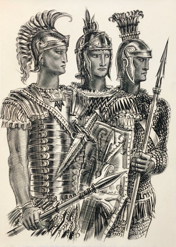 soldats_romain_par_albert_decaris_rome_italie_italia_gravure_de_1955