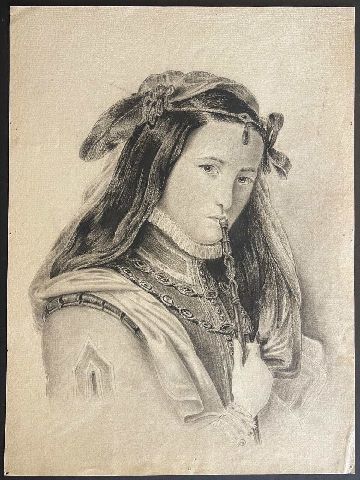 renaissance_femme_robe_a_col_haut_inconnue_vers_1560_dessin_fusain_vers_1850