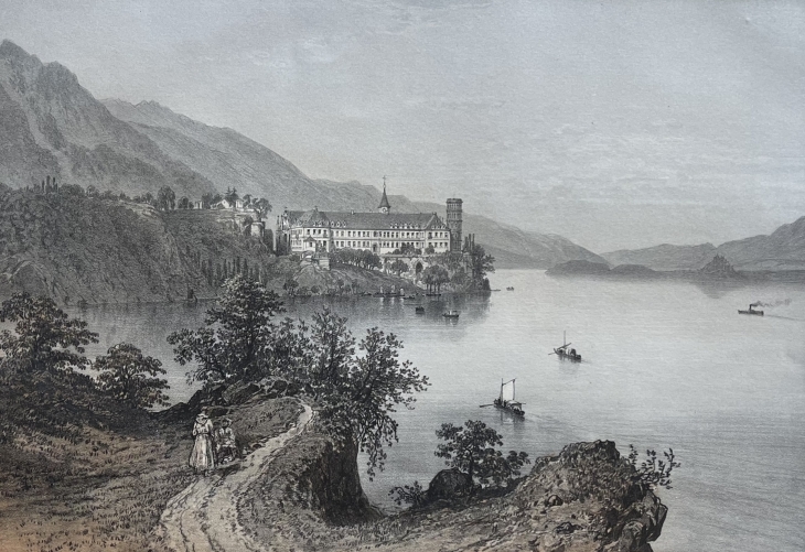 antique_engraving_haute-combe_abbey_lake_bourget_france_1864_benoist_savoie