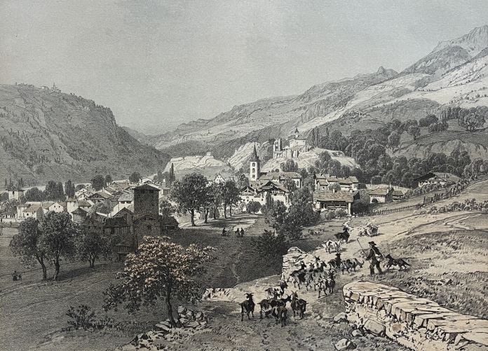 aime_savoie_antique_lithograph_1864_felix_benoist_french_alps_village_landscape