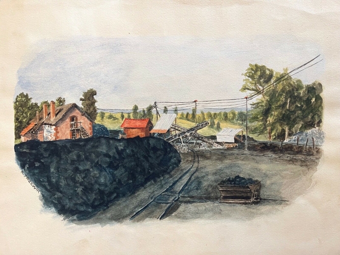 pologne_mine_de_charbon_vers_1935_aquarelle_signee_k_trzewik