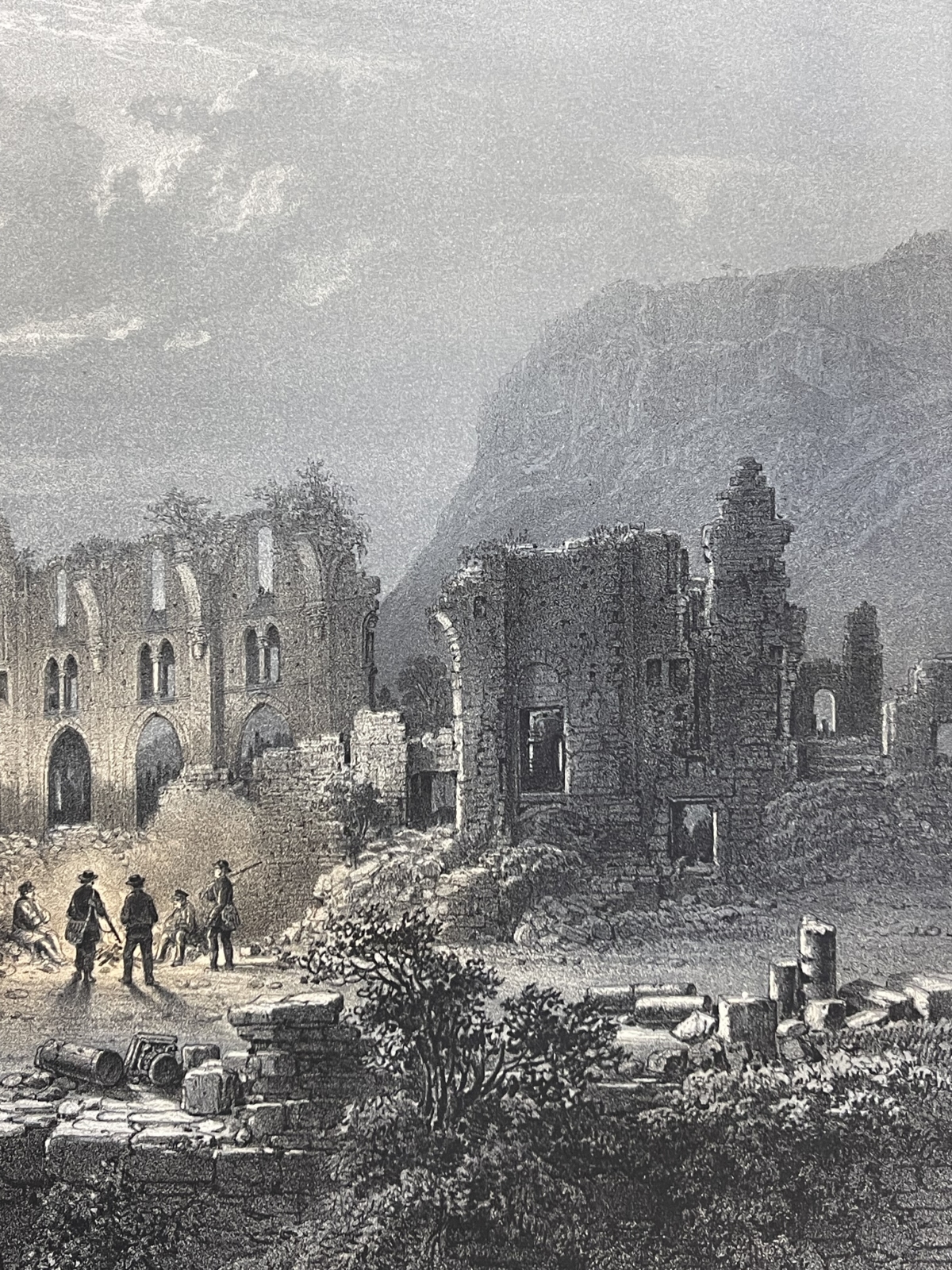 antique_1864_aulps_abbey_ruins_lithograph_haute_savoie_france_alpine