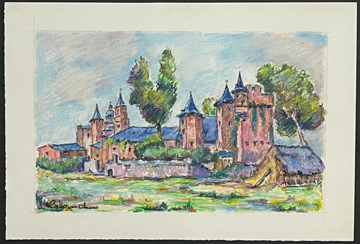 village_de_provence_paysage_pastel_gouache_xxe_signe_j_roland_france