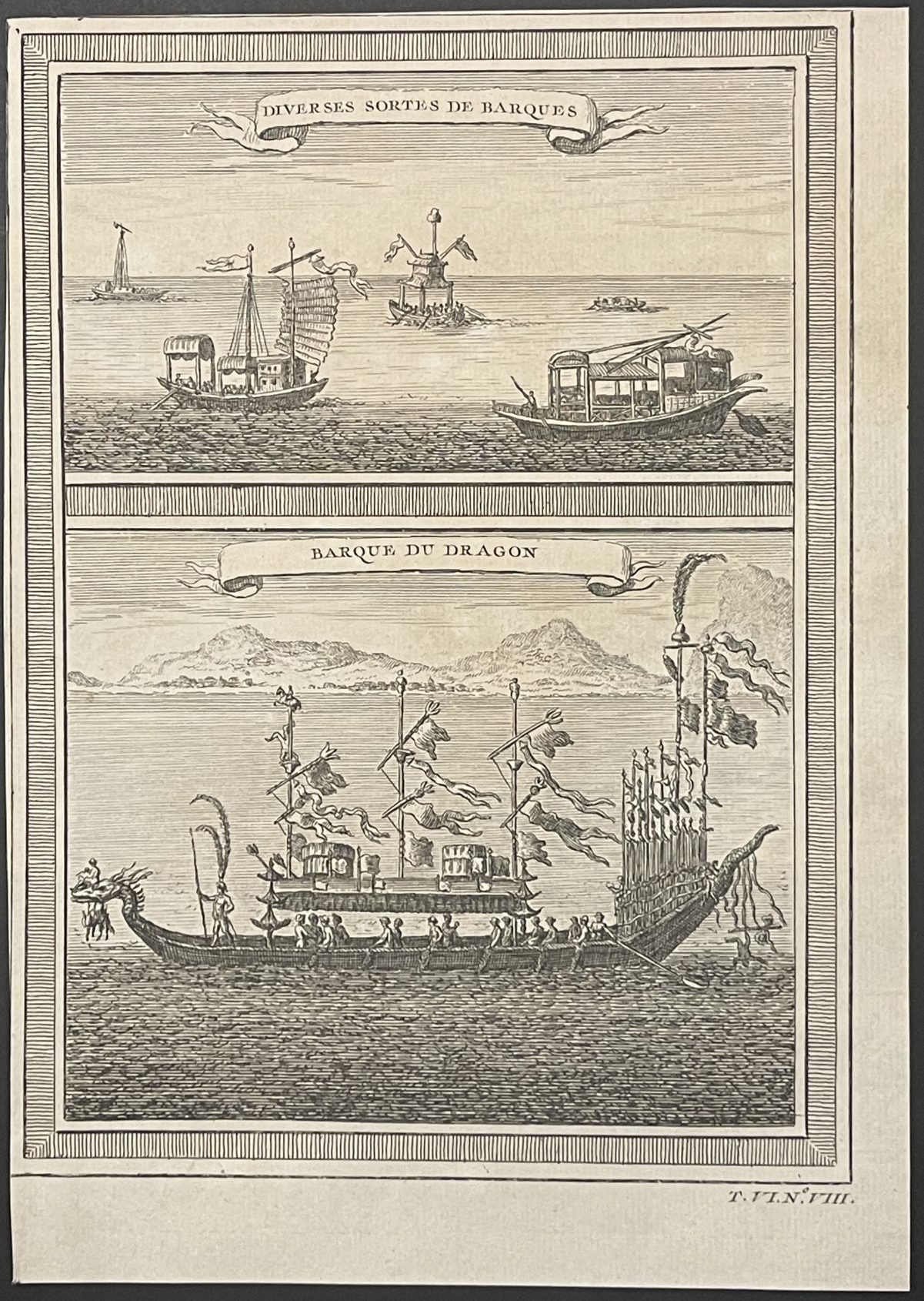 chine_asie_barques_et_barque_de_dragon_gravure_1750_asia_china_boat