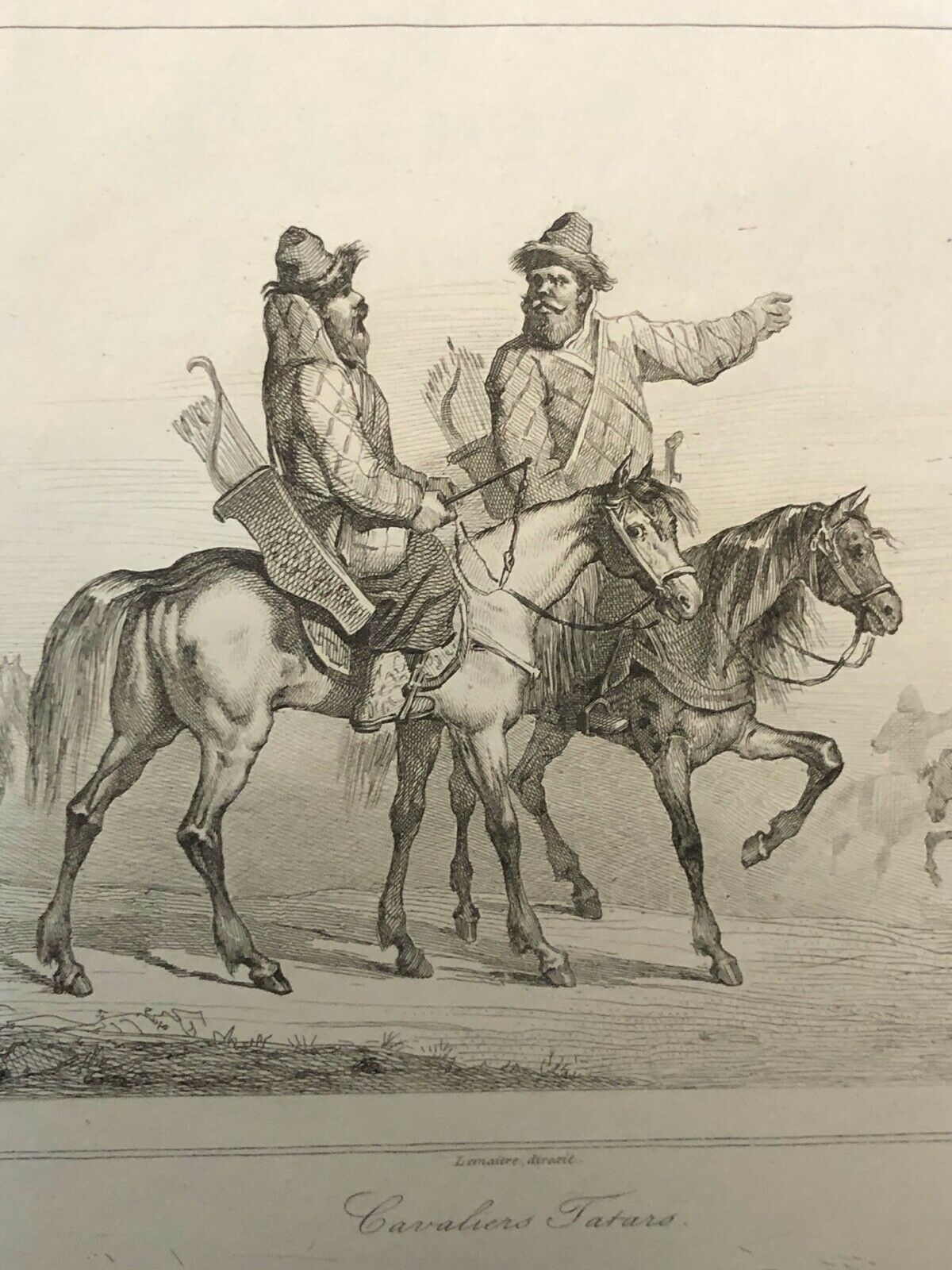 russie_turquie_cavalier_archer_tatar_a_cheval_gravure1838_carquois_fleche