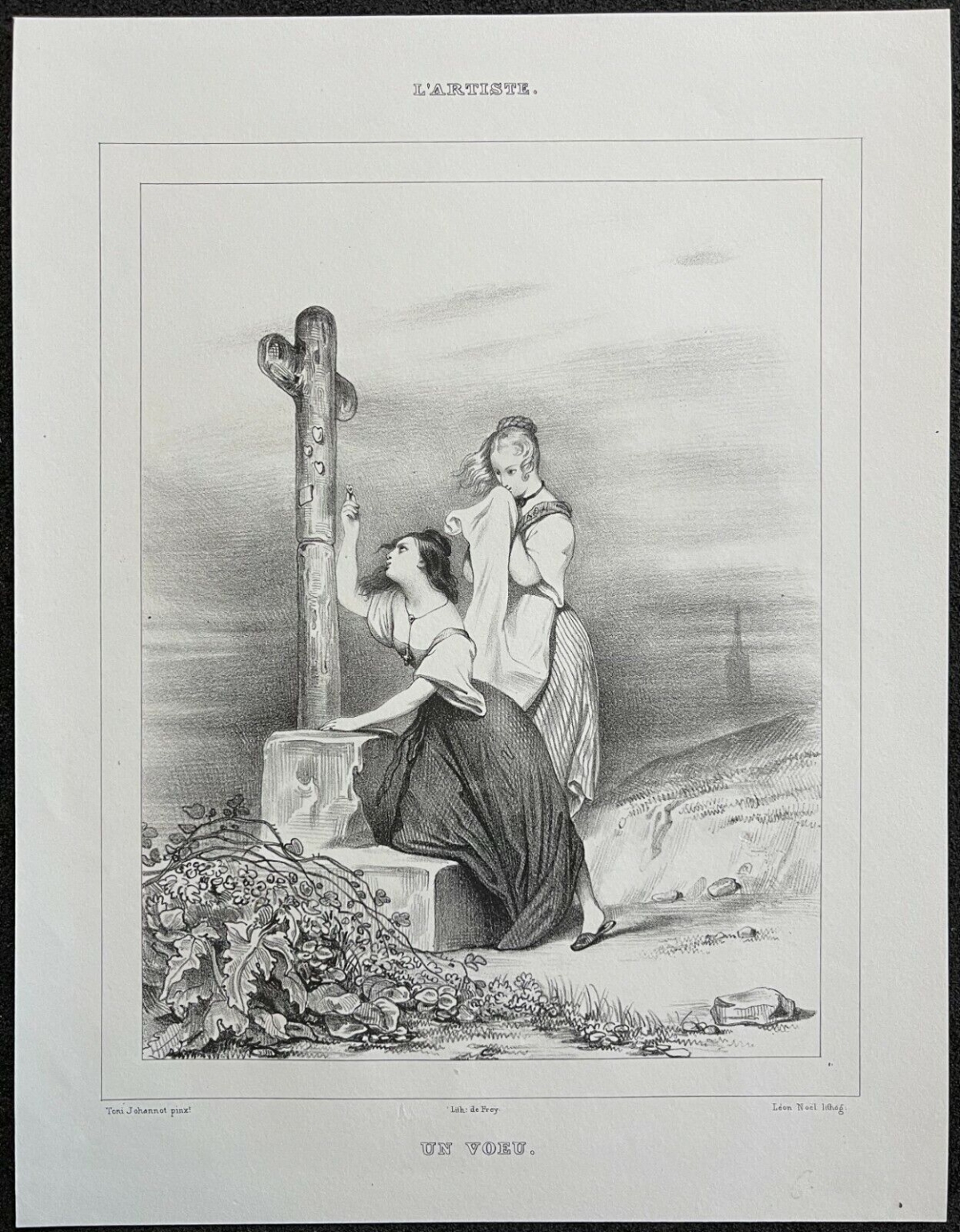 un_voeu_dapres_tony_johannot_gravure_originale_1837_france