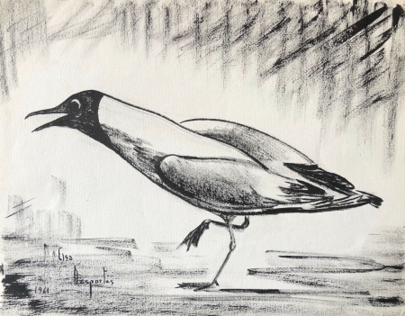 pie_bavarde_encre_signee_elsa_desportes_peintre_animalier_1961_oiseau