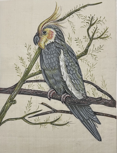 peinture_sur_soie_oiseau_calopsitte_ou_cockatiel_perroquet_australie