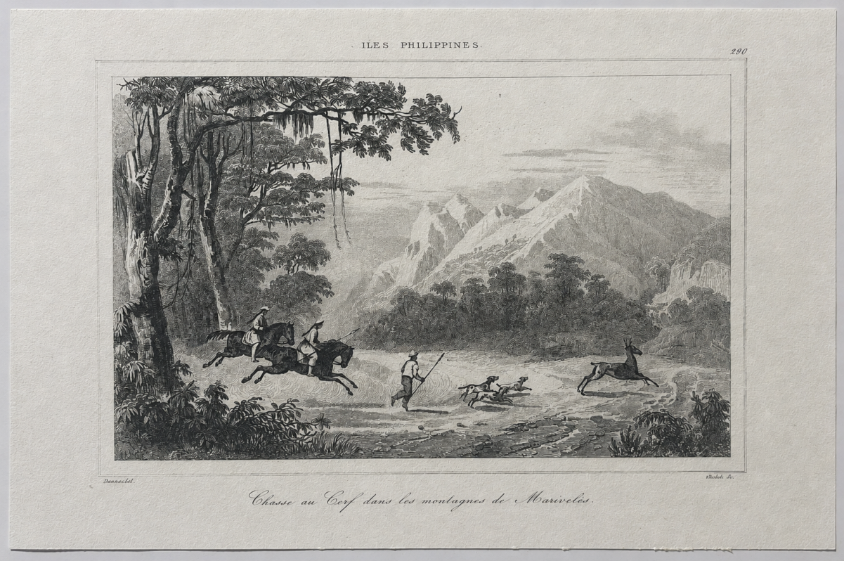 philippines_mariveles_deer_hunt_1836_antique_steel_engraving_danvin_cholet